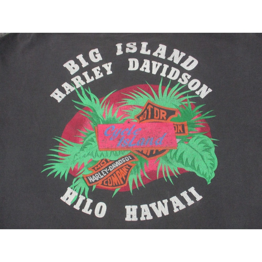 VINTAGE Harley Davidson Shirt Mens XL Black Henley Hilo Hawaii Signal USA Biker - Picture 2 of 10
